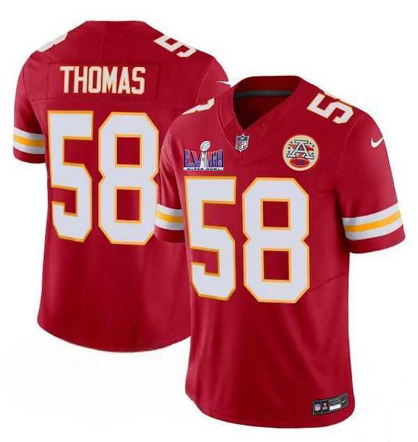Men & Women & Youth Kansas City Chiefs #58 Derrick Thomas Red 2024 F.U.S.E. Super Bowl LVIII Patch Vapor Untouchable Limited Jersey